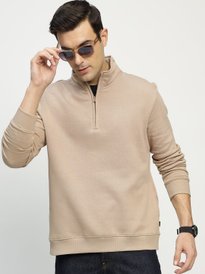 Buy XYXX Men Relaxed Fit Solid Brown IntelliSmooth Pulse Half-Zip