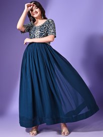 Buy KALINI Floral Embroidered Round Neck Gathered Georgette Maxi Ethnic Dress With Dupatta - Ethnic Dresses for Women 31211119 | Myntra Buy KALINI Floral Embroidered Round Neck Gathered Georgette Maxi Ethnic Dress With Dupatta - Ethnic Dresses for Women 31211119 | Myntra