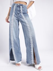 Buy glitchez Women Palazzo Fit Lace Paneling High-Rise Jeans