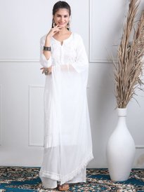 Buy KHAKA Embroidered Chikankari Pure Cotton Straight Kurta With