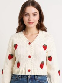 ❣️HappySelect❣️ Buy glitchez Crop Front Open Conversational Print Sweater with