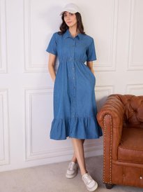 latin quarters denim dress Solid A-Line Casual Half Sleeves Blue Dress
