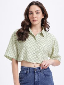 小物 (o^^o) Buy glitchez Asymmetric Pocket Detail Crop Boxy Shirt - Shirts for
