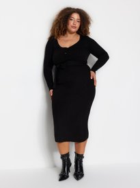 RITERA Plus Size Rib Knit Dress – Long Sleeve, V-Neck, High Waisted, Knee Length, Fall Winter Casual, XL To 5XL - View #5
