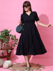 Buy SHEETAL Associates Women Puff Sleeve Crepe Fit & Flare Midi