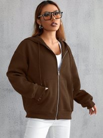 Buy Imsa Moda Women Brown Fleece Solid Full Zipper Hoodie