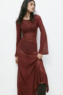h&m tie back rib knit dress H&M HM Tie Back Rib Knit Dress MAXI Viral Trending Fashion Earth Color  BROWN