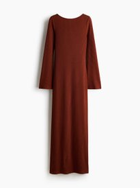 hm tie-back rib-knit dress H&M HM Tie Back Rib Knit Dress MAXI Viral Trending Fashion Earth Color BROWN