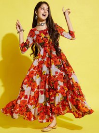 Jxstar Girls Maxi Dress – 3/4 Sleeve Floral Print, Elastic Waist With Pockets, Long Evening Dress - View #2