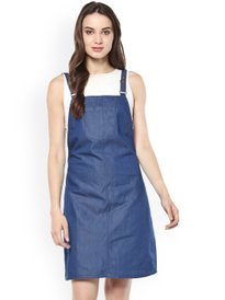 Buy Tokyo Talkies Women Navy Blue Solid Denim Pinafore Dress - Dresses for  Women 10847900 | Myntra