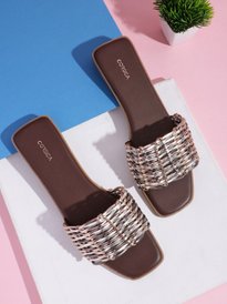 Buy Lavie Women Rose Gold-Toned Basketweave Open Toe Flats Flats