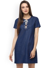 Buy Tokyo Talkies Blue Denim Fit & Flare Dress - Dresses for Women 1211587  | Myntra
