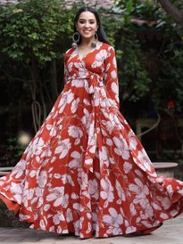 kalini floral embroidered sequinned georgette maxi ethnic dress reviews Bohemian Lace Criss-Cross Back Wedding Dress White main image 1