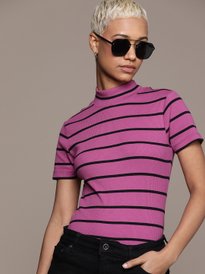 Buy The Roadster Lifestyle Co. Horizontal Striped V-Neck Fitted