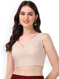 Buy Oomph! Embroidered Boat Neck Pure Cotton Saree Blouse - Saree