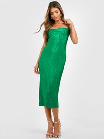 boohoo green plisse dress Green Tropical Plisse Puff Sleeve Midi Dress
