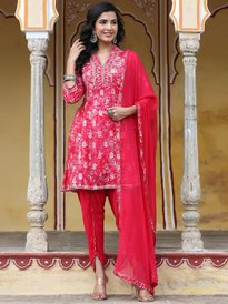 Buy Libas Womens Maroon Solid Velvet Anarkali Kurta With Trousers