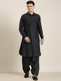 Buy ethnix by Raymond Men Black Solid Pathani Kurta with Pyjamas Kurta Sets for Men 2288622 Myntra