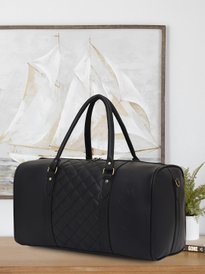 FUR JADEN Weekender Duffle Bag - Textured Leatherette, Separate Shoe Pocket, 35L, Brown, With Shoulder Strap