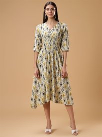 Bani Women's Printed Midi Dress - Festive & Party Dress With Mandarin Collar & Dupatta - View #7