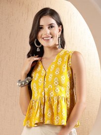 COTLAND FASHION Women's Peplum Top – Jaipuri Cotton, Bandhej Print, 3/4 Sleeves & Keyhole Neck