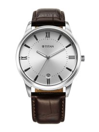 Buy Titan Men Leather Analogue Watch 1823SL02-Silver-Toned