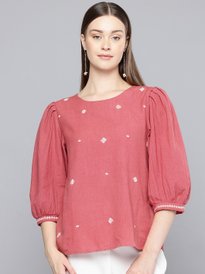 トップス sold Buy Titanium Silk Industries Floral Embroidered Pure Linen Top