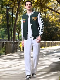 Buy Maniac Colourblocked Mandarin Collar Fleece Varsity Jacket