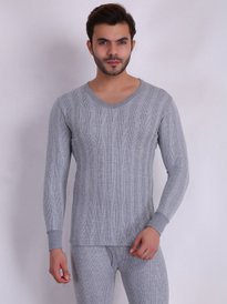Buy Mens Desire Anthra Slim Fit V-Neck Solid Thermal Top
