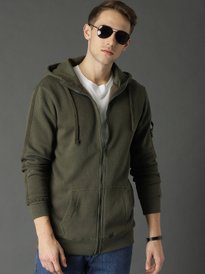 Buy Roadster Men Grey Solid Hooded Sweatshirt - Sweatshirts for