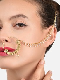Buy I Jewels Gold Plated White Studded Beaded Chained Nose Pin Nosepin for Women 14947284 Myntra