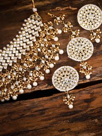 Buy Zobby Black Gold-Plated Kundan-Studded Handcrafted Textured