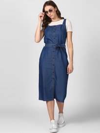 Buy Tokyo Talkies Women Navy Blue Solid Denim Pinafore Dress - Dresses for  Women 10847900 | Myntra