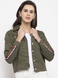 Olive green denim jacket womens india online