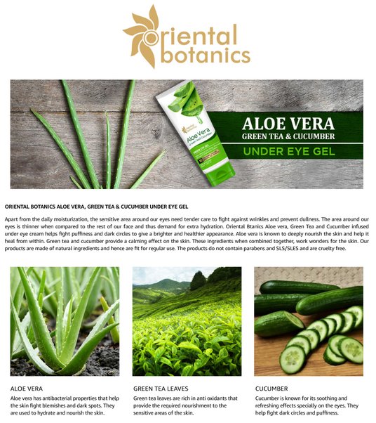 Buy Oriental Botanics Aloe Vera, Green Tea & Cucumber Under Eye Gel 40ml - Under  Eye Creams and Serums for Unisex 11800684 | Myntra