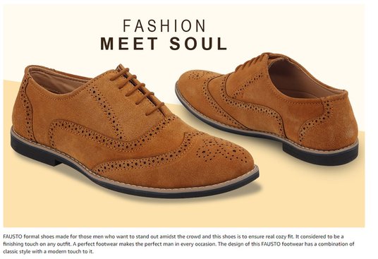 FAUSTO Men Grey Textured Suede Brogues