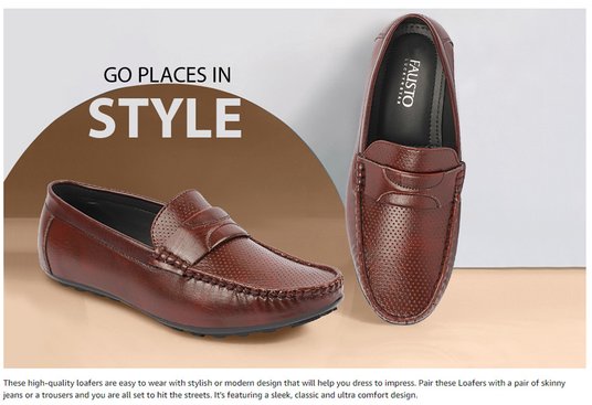 Buy FAUSTO Men Tan Perforations PU Slip On Loafers - Casual 