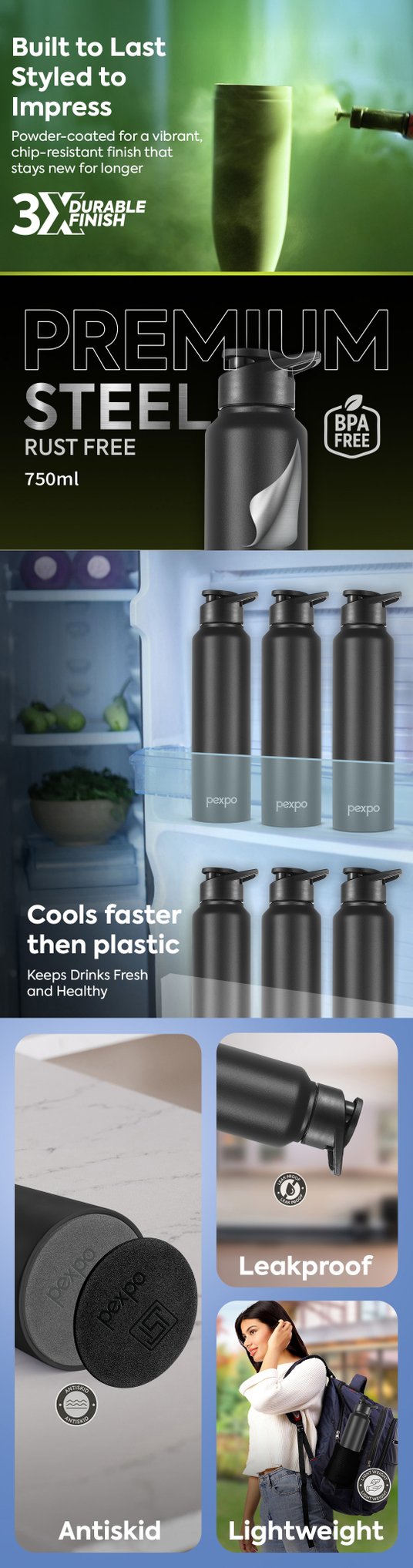 Buy Pexpo Chromo-Xtreme Black Solid Stainless Steel Single Wall