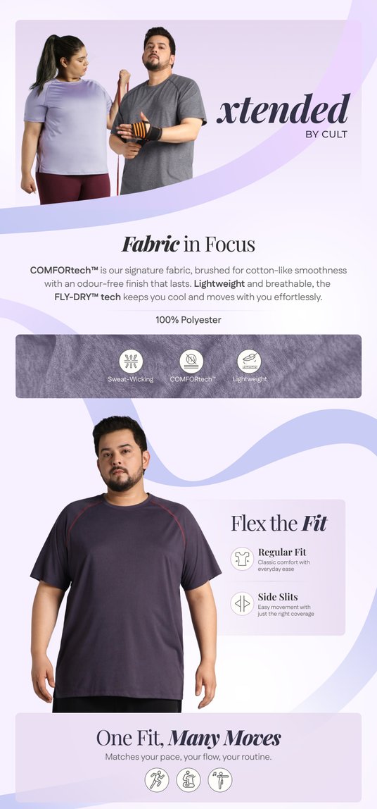 Buy CULT Men Purple Flex Plus Size COMFORtech T-shirt - Tshirts
