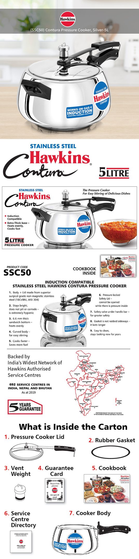 Buy Hawkins Contura Silver Stainless Steel Easy to Clean Induction