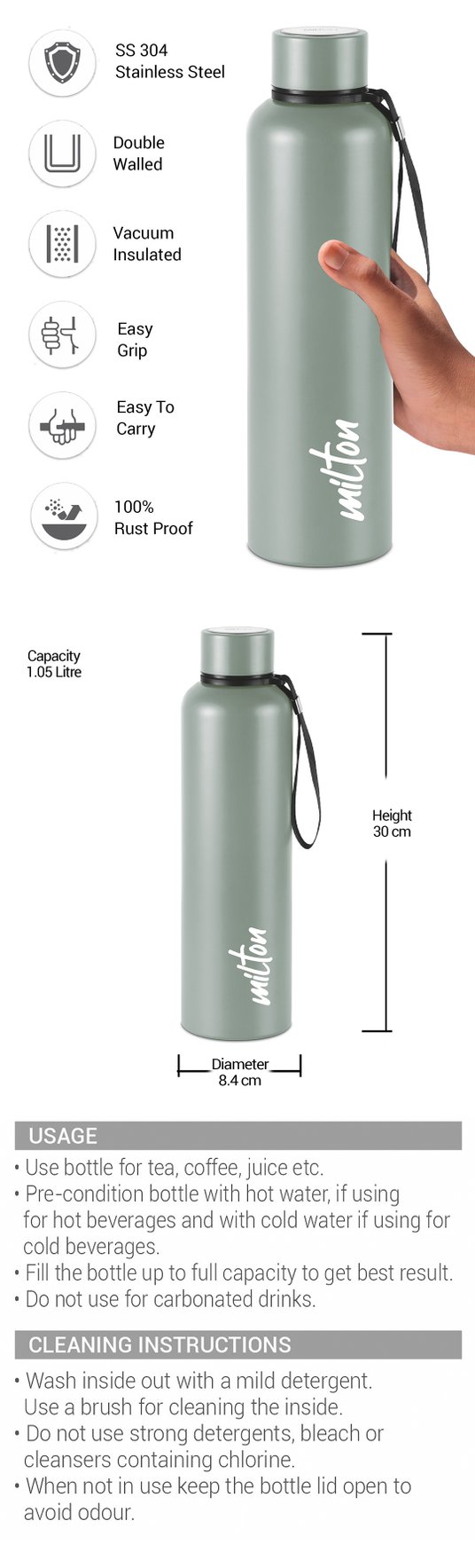 Buy Milton Aura Dark Blue Hot and Cold 24 Hours 1000 Thermosteel