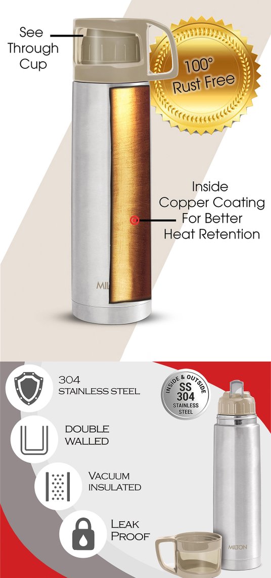 Buy Milton Glassy Grey Stainless Steel Double Wall Vacuum Flask