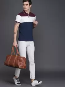 Colourblocked Polo Collar Pure Cotton T-shirt