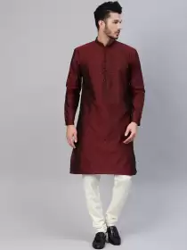Men Self Design Kurta with Churidar