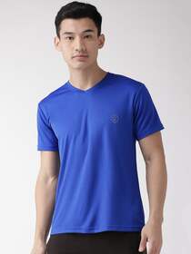 Chkokko Men Blue Solid V-Neck Gym T-shirt