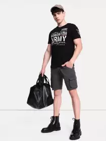 Men Solid Denim Cargo Shorts
