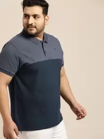 Plus Size Colourblocked Polo Collar T-shirt