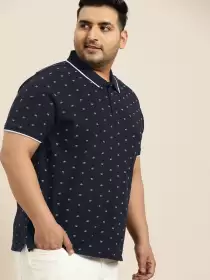 Plus Size Printed Polo Collar Pure Cotton T-shirt