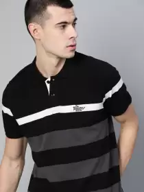 Striped Polo Collar Pure Cotton T-shirt