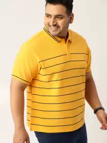 Plus Size Striped Polo Collar T-shirt